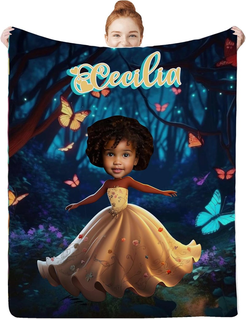 Artsadd Personalized African American Girl Fleece Throw Blanket with Photo Name Custom Afro Black Girl Blanket for Kids Toddler, African Baby Girl Gift, Baby Blankets for Newborn Christmas Birthday Gift - Image 1